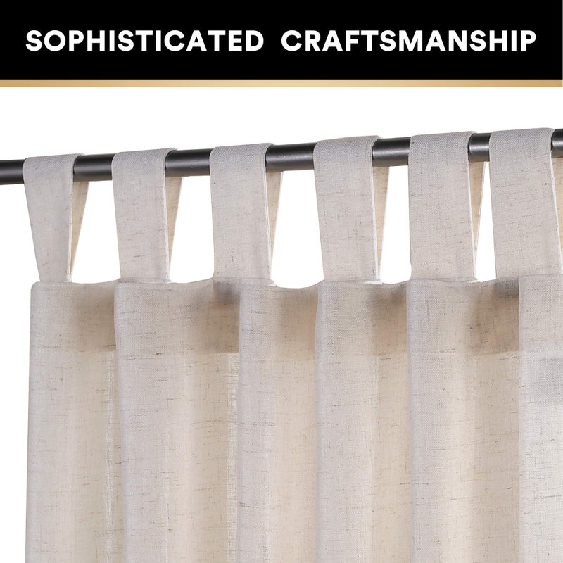 PrinceDeco Linen Sheer Curtains Tab Top Linen Curtain for Living Room Ultra Luxurious Solid High Woven Linen Window Drapes Energy Saving Light Filtering Curtains, 2 Panels, 52 x 84 Inch, Angora - Image 2